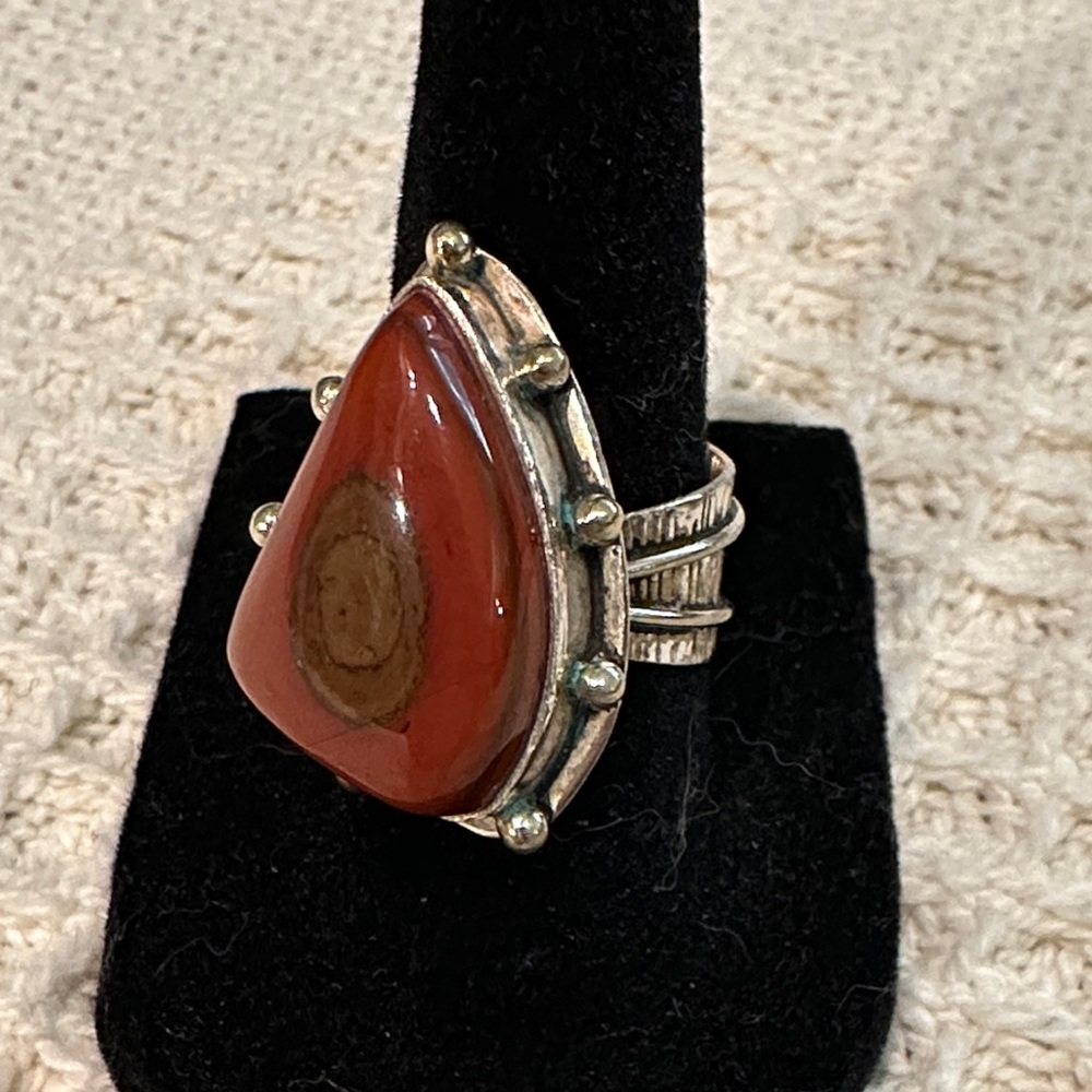 Agate Stone, Sterling Silver Overlay Ring - Picture 3 of 6